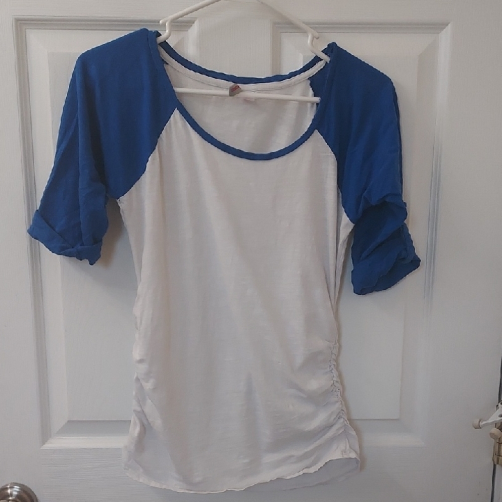 Maternity Blue and White Women's Raglan Top